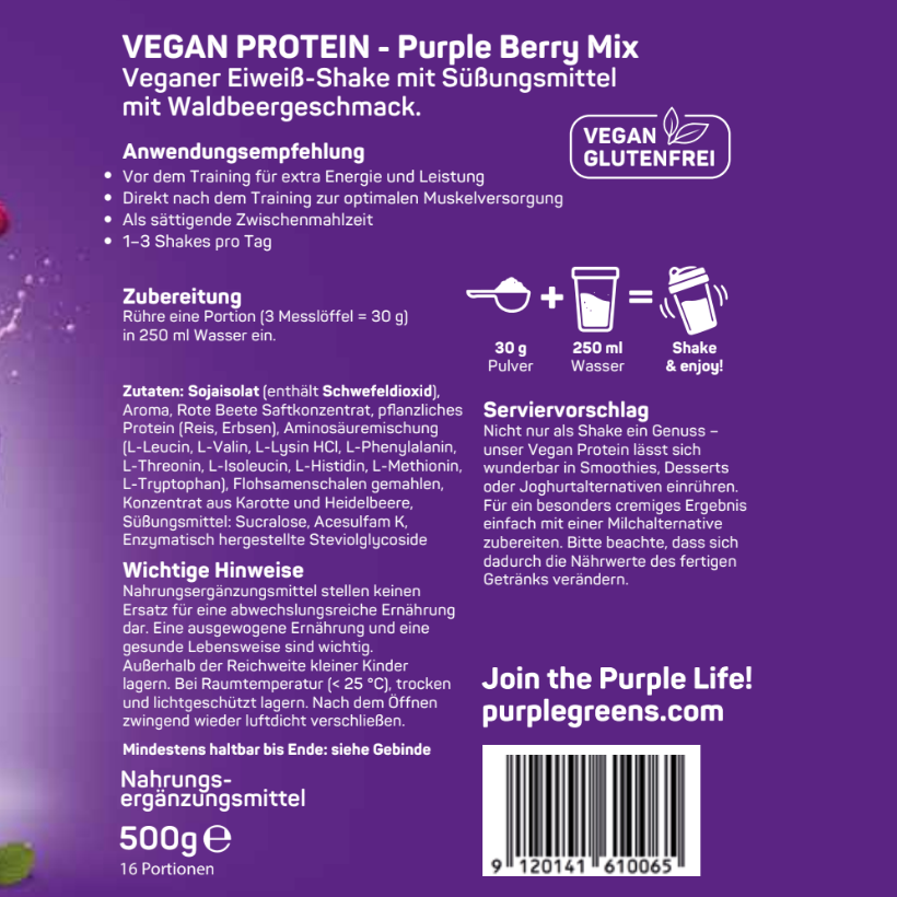 PurpleGreens® VEGAN PROTEIN - Purple Berry Mix